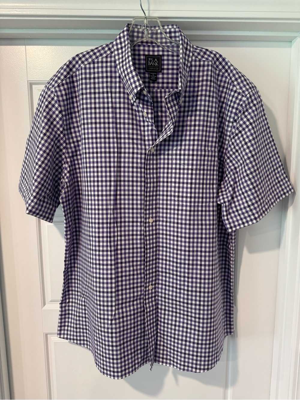 Jos. A. Bank Purple & White Gingham Short-Sleeve Button-Down Shirt